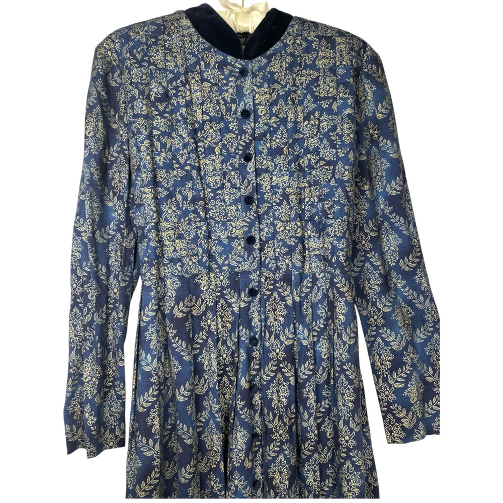 Vintage Karin Stevens Midi Dress 12 Blue Prairie Cottagecore Dark Academia Boho - Picture 4 of 11